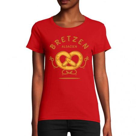 T-shirt femme coton bio rouge Bretzen Alsacien (Baxt,Humour,Fruits & Légumes)