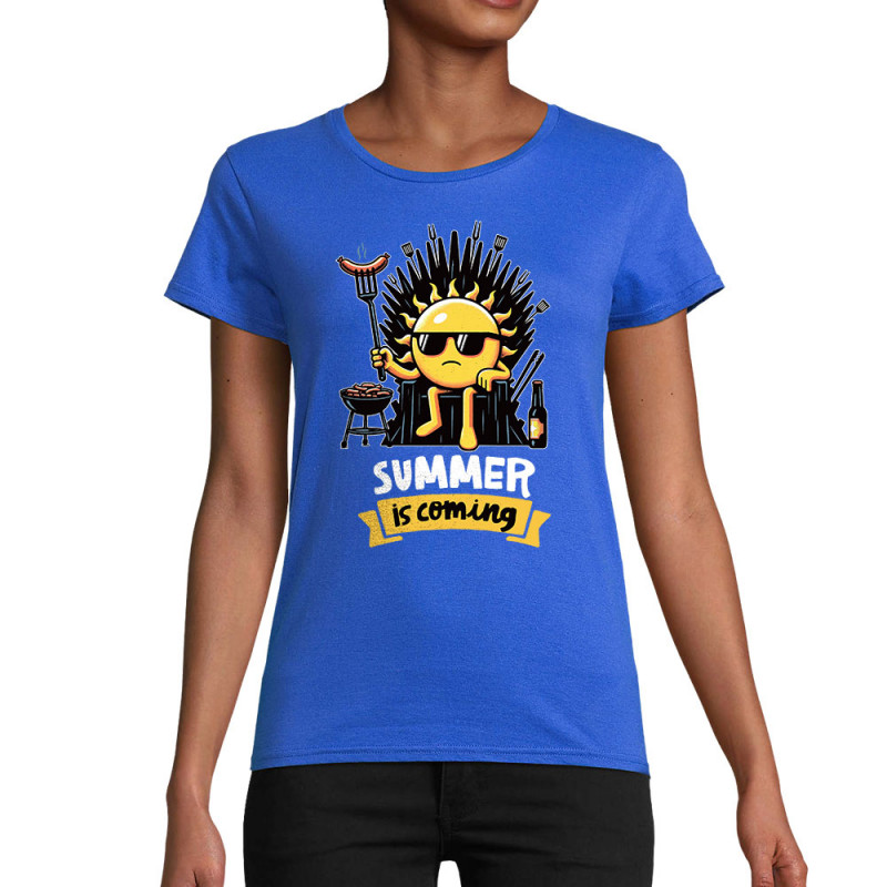T-shirt femme coton bio bleu royal Summer is coming (Ted Boundy,Fruits & Légumes,Détournements)