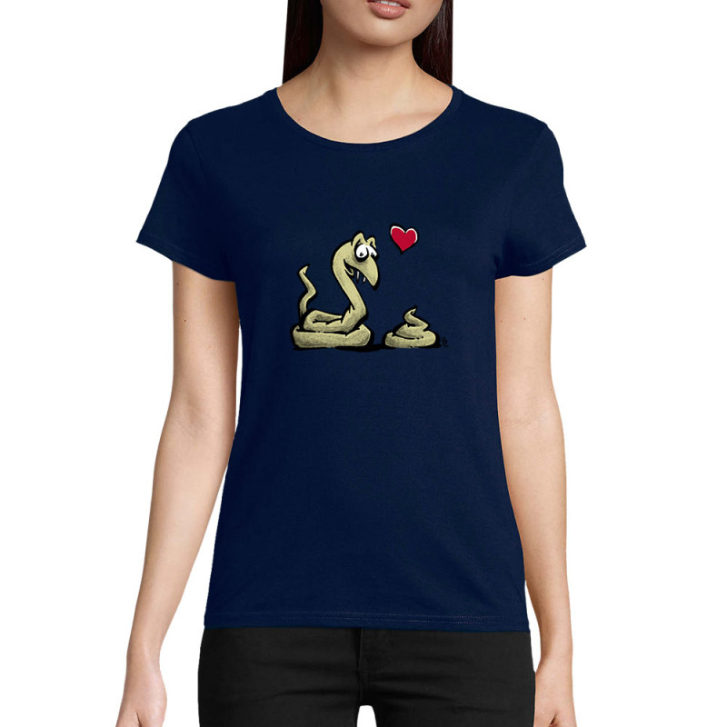 T-shirt femme coton bio bleu marine Coup de foudre (Laul,Animaux,Humour)
