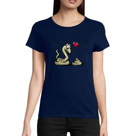 T-shirt femme coton bio bleu marine Coup de foudre (Laul,Animaux,Humour)