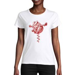 T-shirt femme coton bio blanc Tire-cochon (Laul,Animaux,Humour)