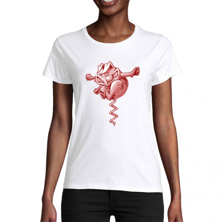 T-shirt femme coton bio blanc Tire-cochon (Laul,Animaux,Humour)