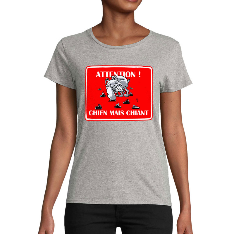 T-shirt femme coton bio gris chiné Attention chien mais chiant (Laul,Animaux,Humour)