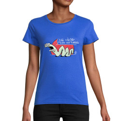 T-shirt femme coton bio bleu royal Asticot (Laul,Animaux)