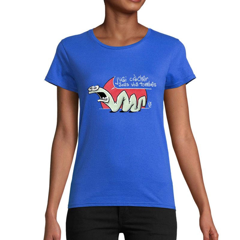 T-shirt femme coton bio bleu royal Asticot (Laul,Animaux)