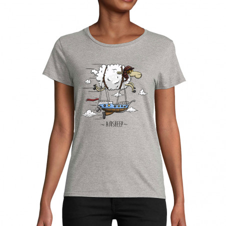 T-shirt femme coton bio gris chiné Airsheep (Mr Mouton,Animaux)