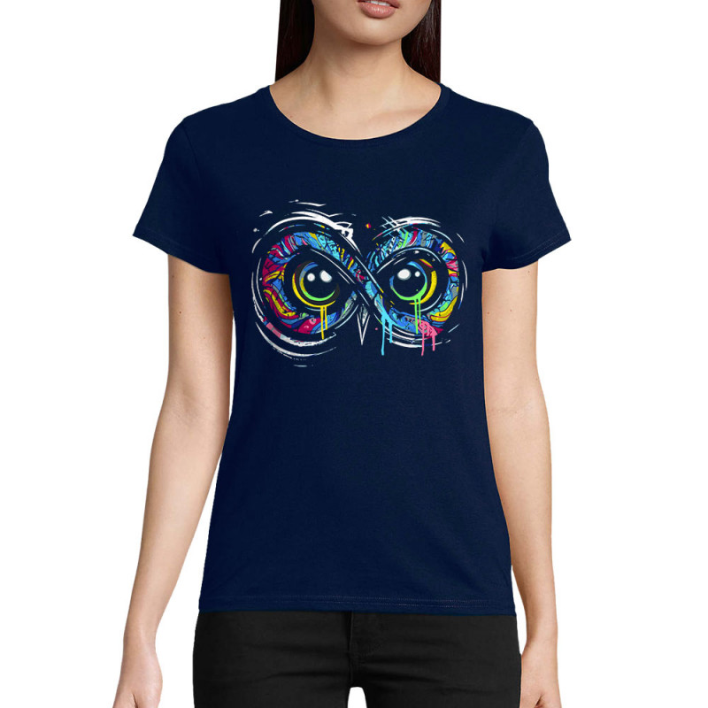 T-shirt femme coton bio bleu marine Infiniment chouette (Zewa,Animaux)