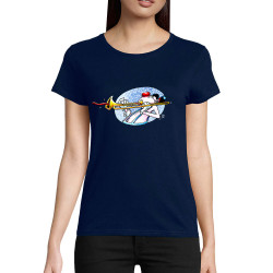 T-shirt femme coton bio bleu marine Trombone (Laul,Humour)