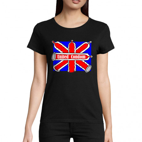 T-shirt femme coton bio noir United Condom (Laul,Humour)