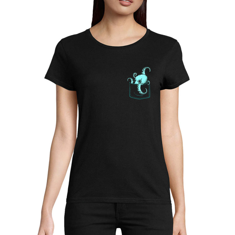T-shirt femme coton bio noir Un poulpe dans la poche (Gondrax,Animaux)