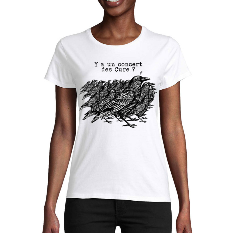 T-shirt femme coton bio blanc Y a un concert des Cure (Gondrax,Les Bébêtes,Animaux,Humour)