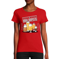 T-shirt femme coton bio rouge Usual Suspects Beer (Gondrax,Alcool,Détournements)