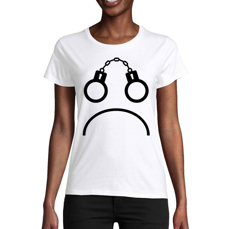 T-shirt femme coton bio blanc Menottes smiley (Gondrax,Slogans engagés,Humour)