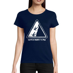 T-shirt femme coton bio bleu marine Chutes de Pierre et de Paul (Gondrax,Humour)