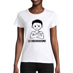 T-shirt femme coton bio blanc Le Bouddhisme Garçon (Gondrax,Humour)