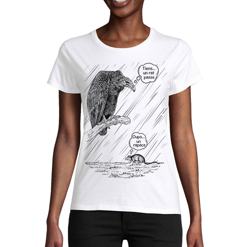 T-shirt femme coton bio blanc Un rat passe (Gondrax,Les Bébêtes,Animaux)