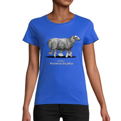 T-shirt femme coton bio bleu royal Le fameux mouton à 5 pâtes (Gondrax,Les Bébêtes,Animaux,Humour)