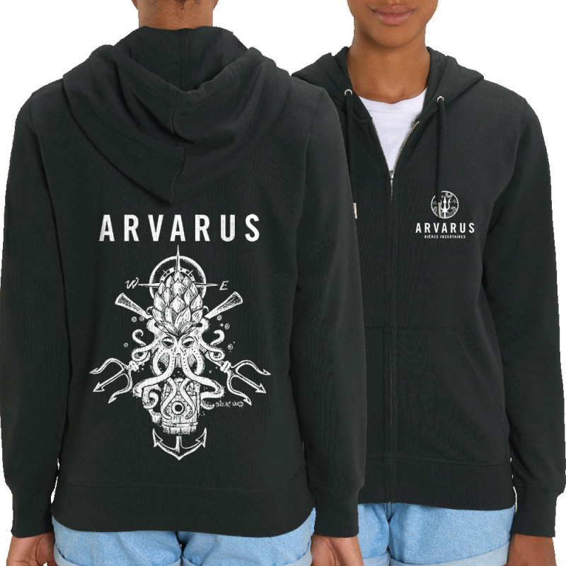 Sweat femme zippé à capuche coton bio noir Arvarus Pale Ale (Arvarus,Alcool)