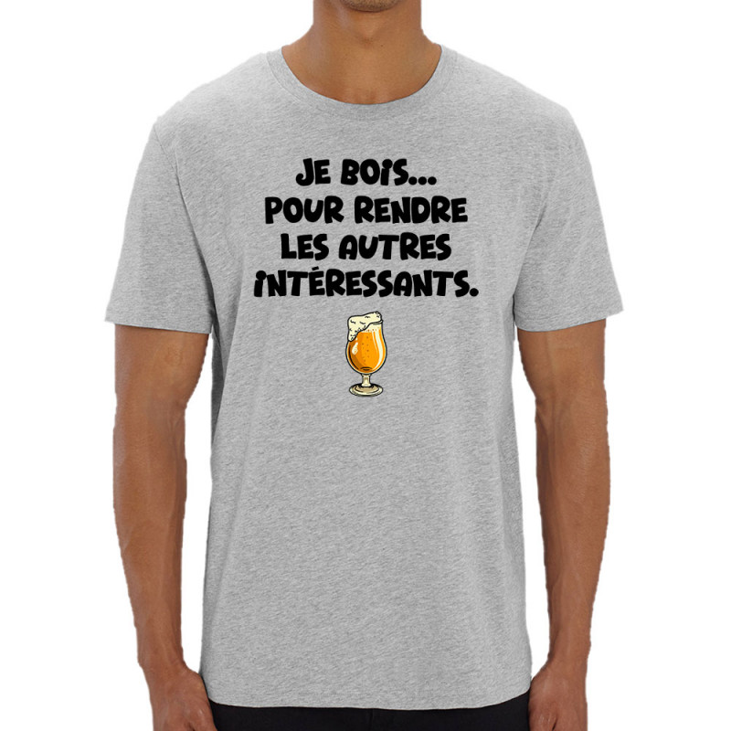 T-shirt homme coton bio gris chiné Les autres intéressants (Gondrax,Alcool,Slogans Débiles)