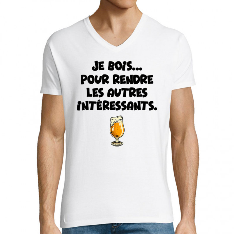 T-shirt homme col V blanc Les autres intéressants (Gondrax,Alcool,Slogans Débiles)