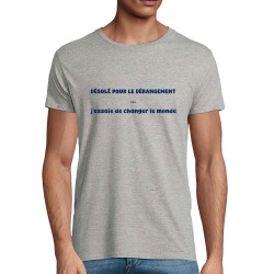 T-shirt homme coton bio gris chiné Désolé pour le dérangement (homme) (Gondrax,Slogans engagés)