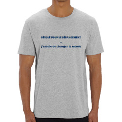 T-shirt homme coton bio gris chiné Désolé pour le dérangement (homme) (Gondrax,Slogans engagés)