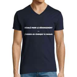 T-shirt homme col V bleu marine Désolé pour le dérangement (homme) (Gondrax,Slogans engagés)