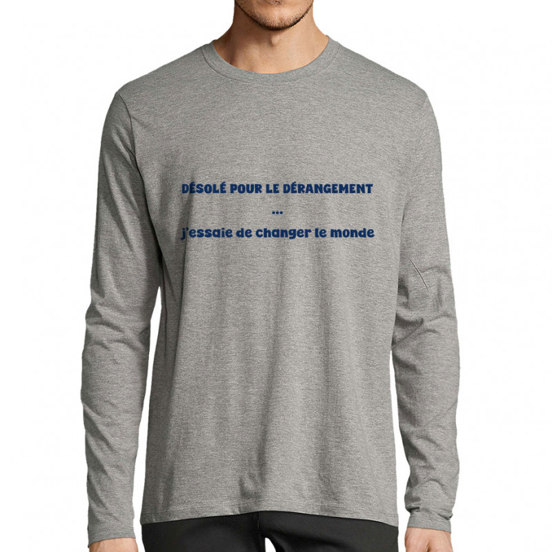 T-shirt homme manches longues gris chiné Désolé pour le dérangement (homme) (Gondrax,Slogans engagés)