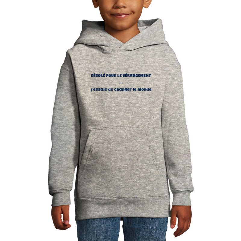 Sweat enfant à capuche gris chiné Désolé pour le dérangement (homme) (Gondrax,Slogans engagés)