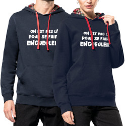 Sweat capuche à motifs unisexe bleu marine et rouge tartan On est pas là pour se faire engueuler (Gondrax,Slogans Débiles)