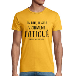 T-shirt homme coton bio jaune je suis vraiment fatigué (homme) (Gondrax,Slogans Débiles)