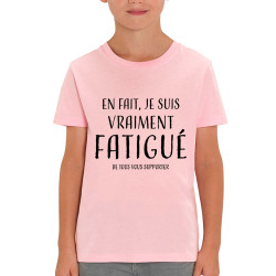 T-shirt enfant coton bio rose clair je suis vraiment fatigué (homme) (Gondrax,Slogans Débiles)