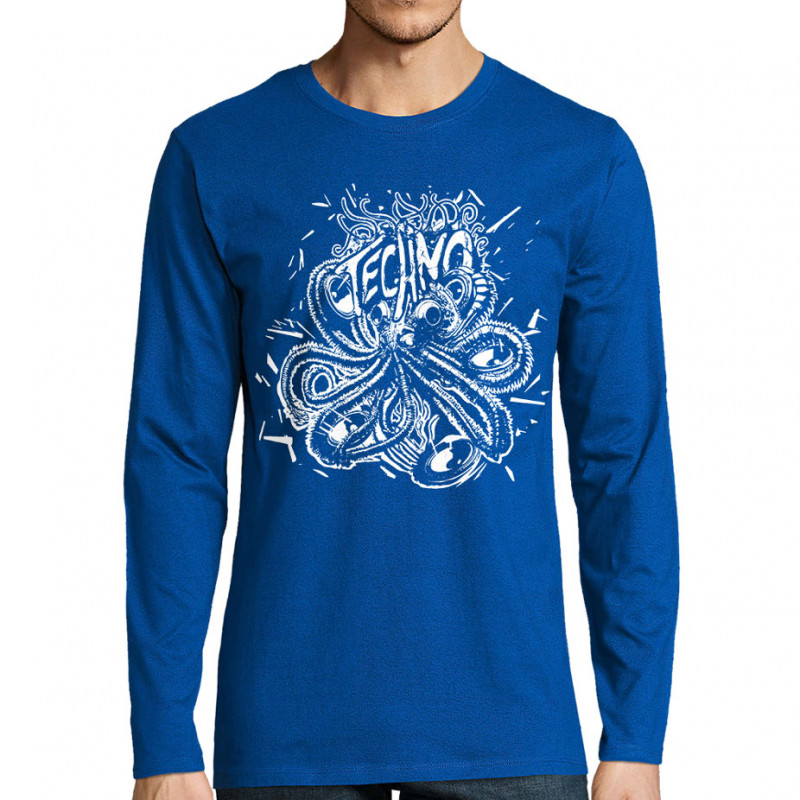 T-shirt homme manches longues bleu royal Techno Octopus (Zewa,Teufeur)