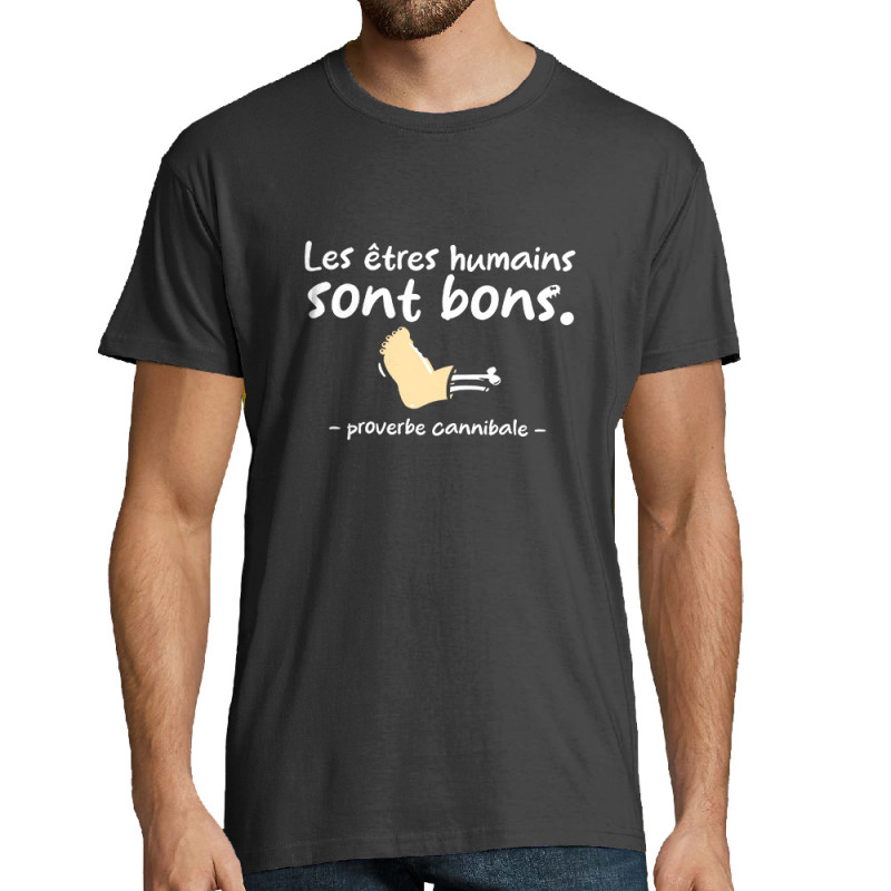 Tee-shirt homme gris souris Proverbe cannibal (Zewa,Humour)