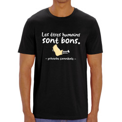 T-shirt homme coton bio noir Proverbe cannibal (Zewa,Humour)