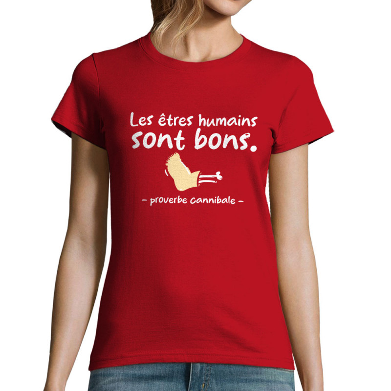 T-shirt femme rouge Proverbe cannibal (Zewa,Humour)