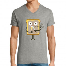 T-shirt homme col V gris chiné Toast (Fruits & Légumes,Alex Kidd)