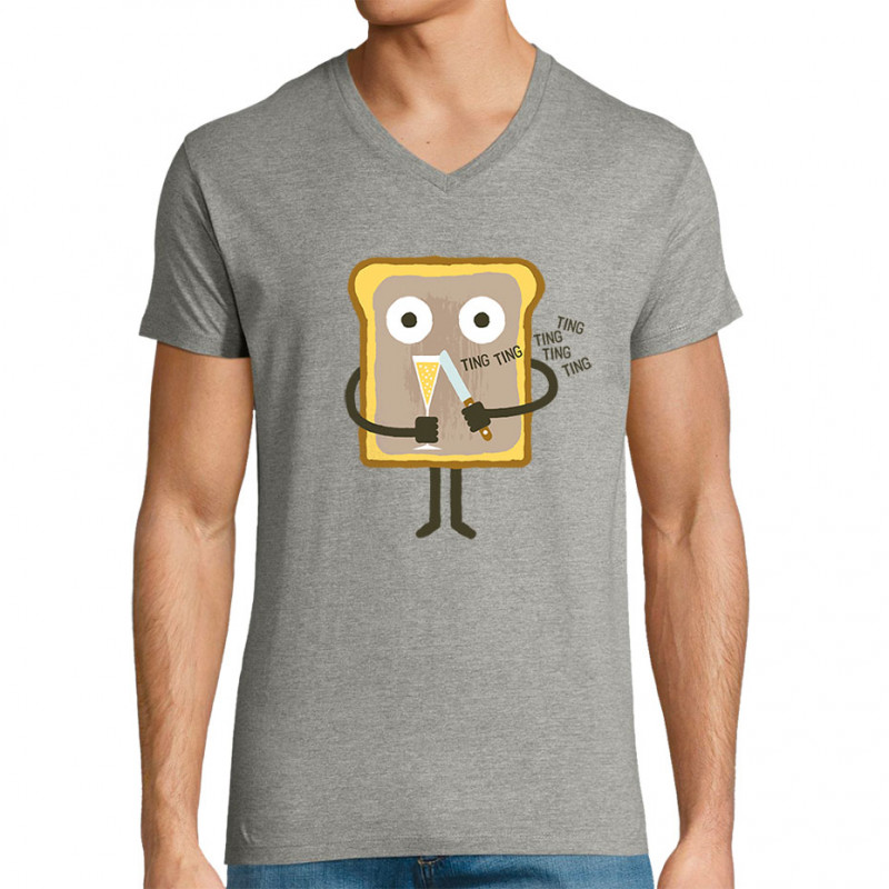 T-shirt homme col V gris chiné Toast (Fruits & Légumes,Alex Kidd)