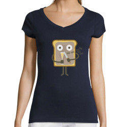 T-shirt femme col V bleu marine Toast (Fruits & Légumes,Alex Kidd)