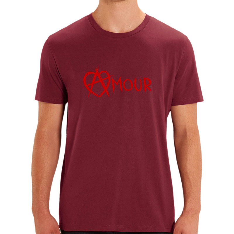T-shirt homme coton bio bordeaux Amour Anarchie (Le Duc,Slogans Débiles)