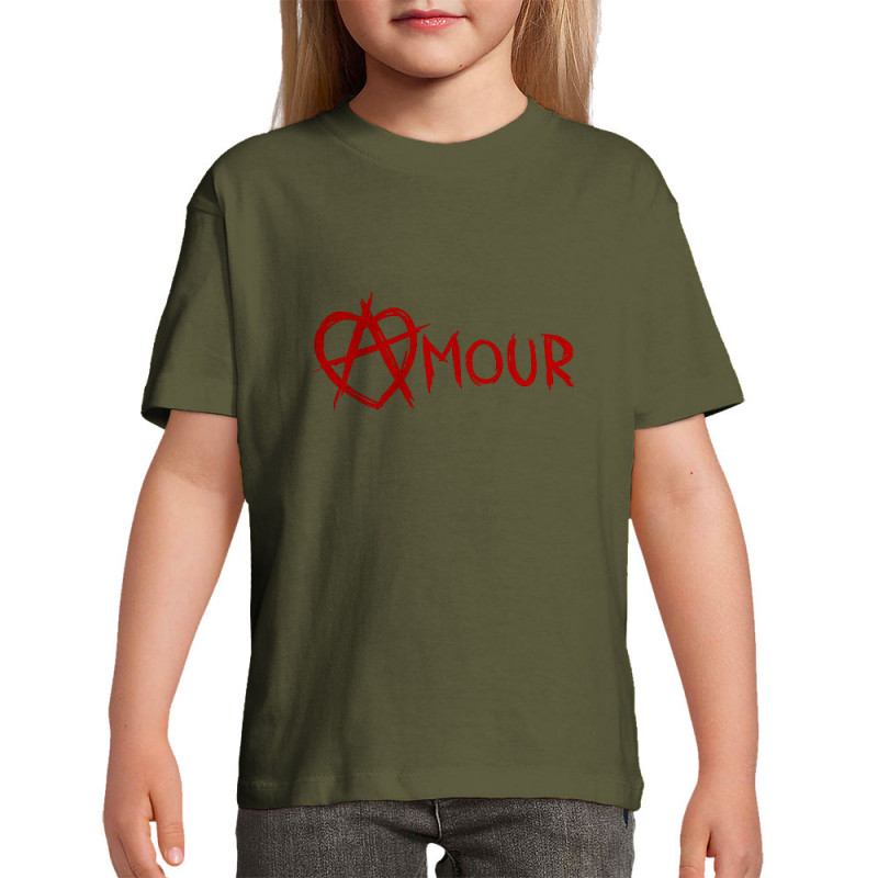 T-shirt enfant kaki foncé Amour Anarchie (Le Duc,Slogans Débiles)