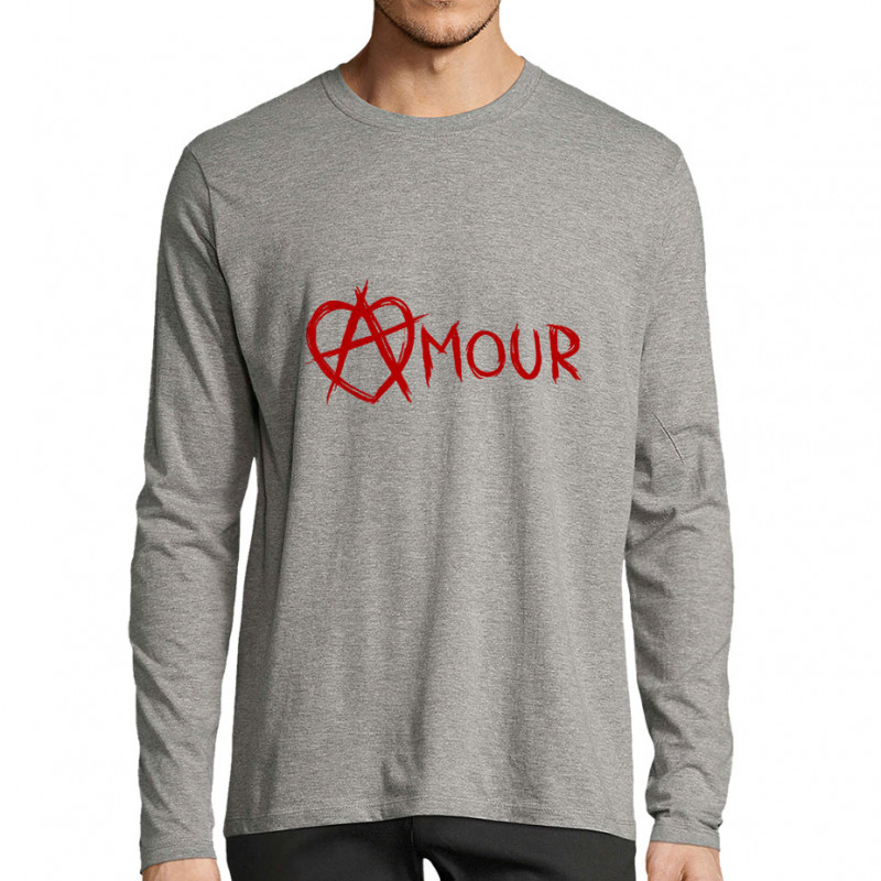 T-shirt homme manches longues gris chiné Amour Anarchie (Le Duc,Slogans Débiles)