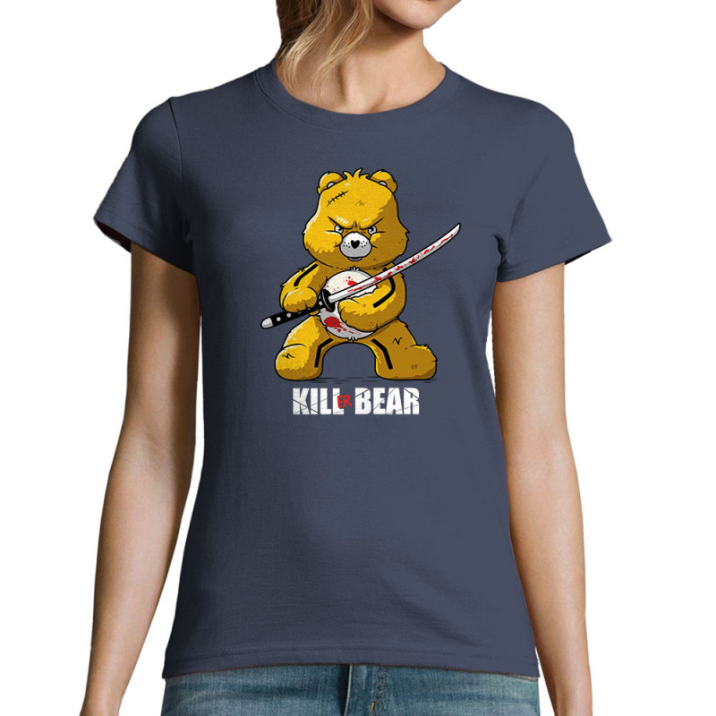 T-shirt femme bleu denim Killer Bear (Le Duc,Animaux,Détournements)