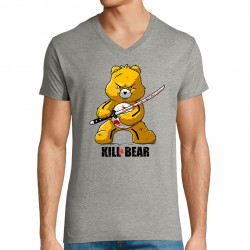 T-shirt homme col V gris chiné Killer Bear (Le Duc,Animaux,Détournements)