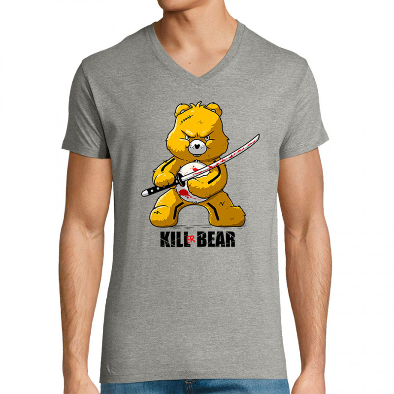 T-shirt homme col V gris chiné Killer Bear (Le Duc,Animaux,Détournements)
