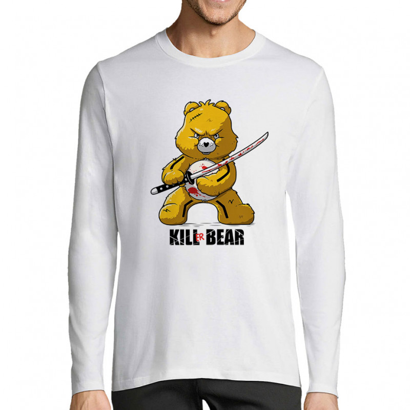 T-shirt homme manches longues blanc Killer Bear (Le Duc,Animaux,Détournements)