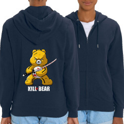 Sweat femme zippé à capuche coton bio bleu marine Killer Bear (Le Duc,Animaux,Détournements)
