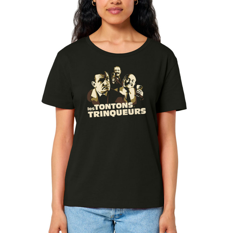 T-shirt femme col large coton bio noir Les Tontons Trinqueurs (Trabe,Humour,Alcool,Les Tontons Flingueurs,Détournements)