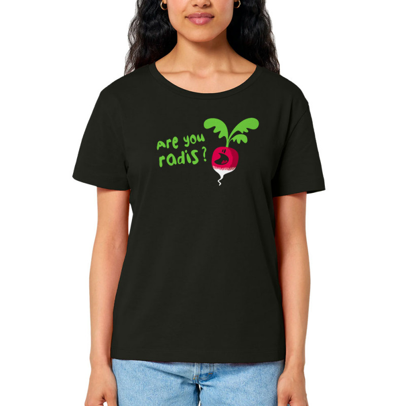 T-shirt femme col large coton bio noir Are You Radis (Ted Boundy,Fruits & Légumes,Humour)