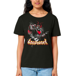 T-shirt femme col large coton bio noir Goldorock (Simon,Gondrax,Films/Séries,Rock & Punk,Enfer,Manga Kawaï japan,Détournements)